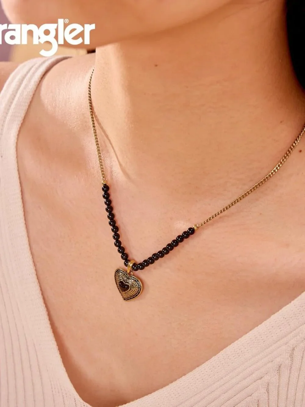 Women's Black 1 Western Gold Plated Wrangler Heart Turquoise Pendant Necklace